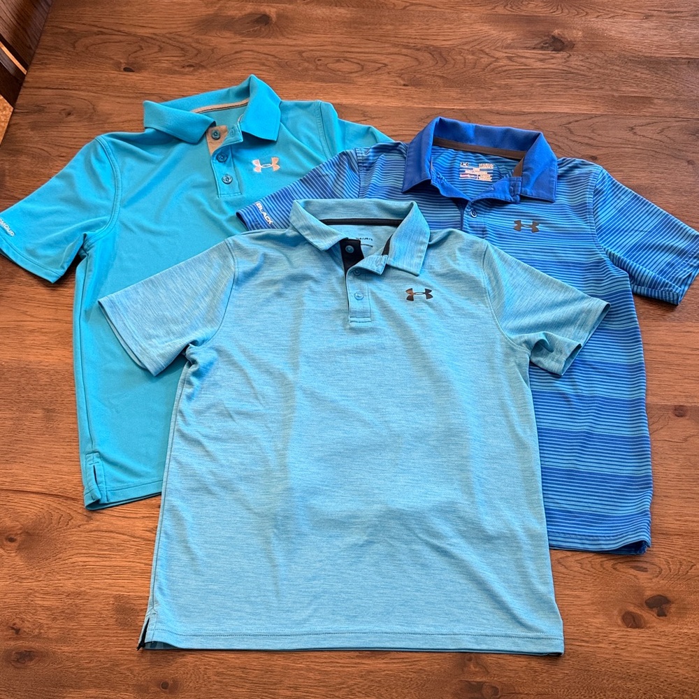 Under Armour Boys Blue Teal Polo Shirts - Set of 3